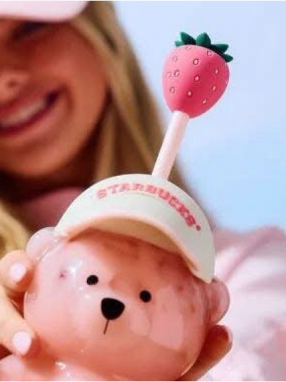 Starbucks Pink Bear limited edition 2026 glass cup with Strawberry Top sold out!